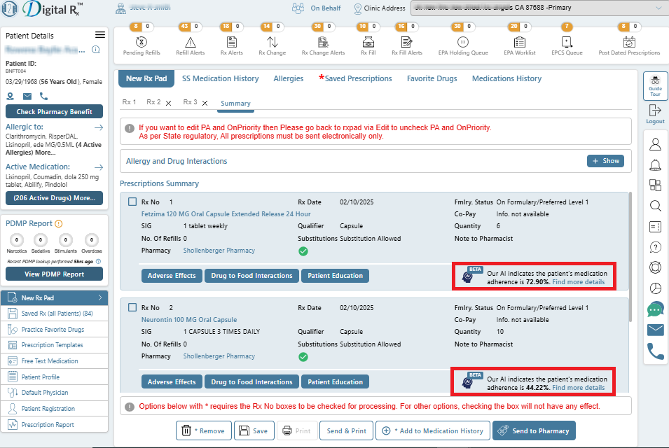 Adherence probability β product screenshot
