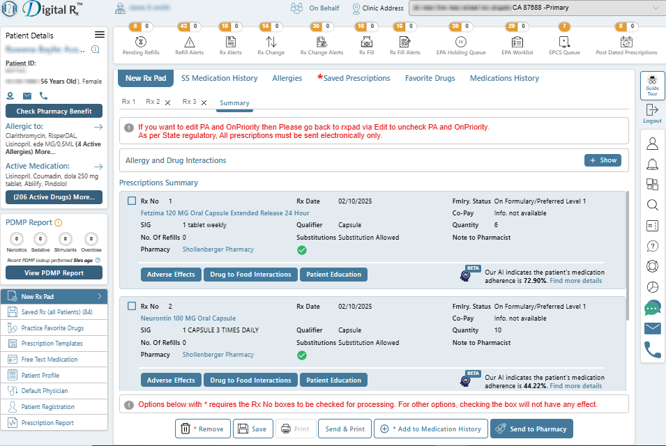 adherence probability & reason — product screenshot