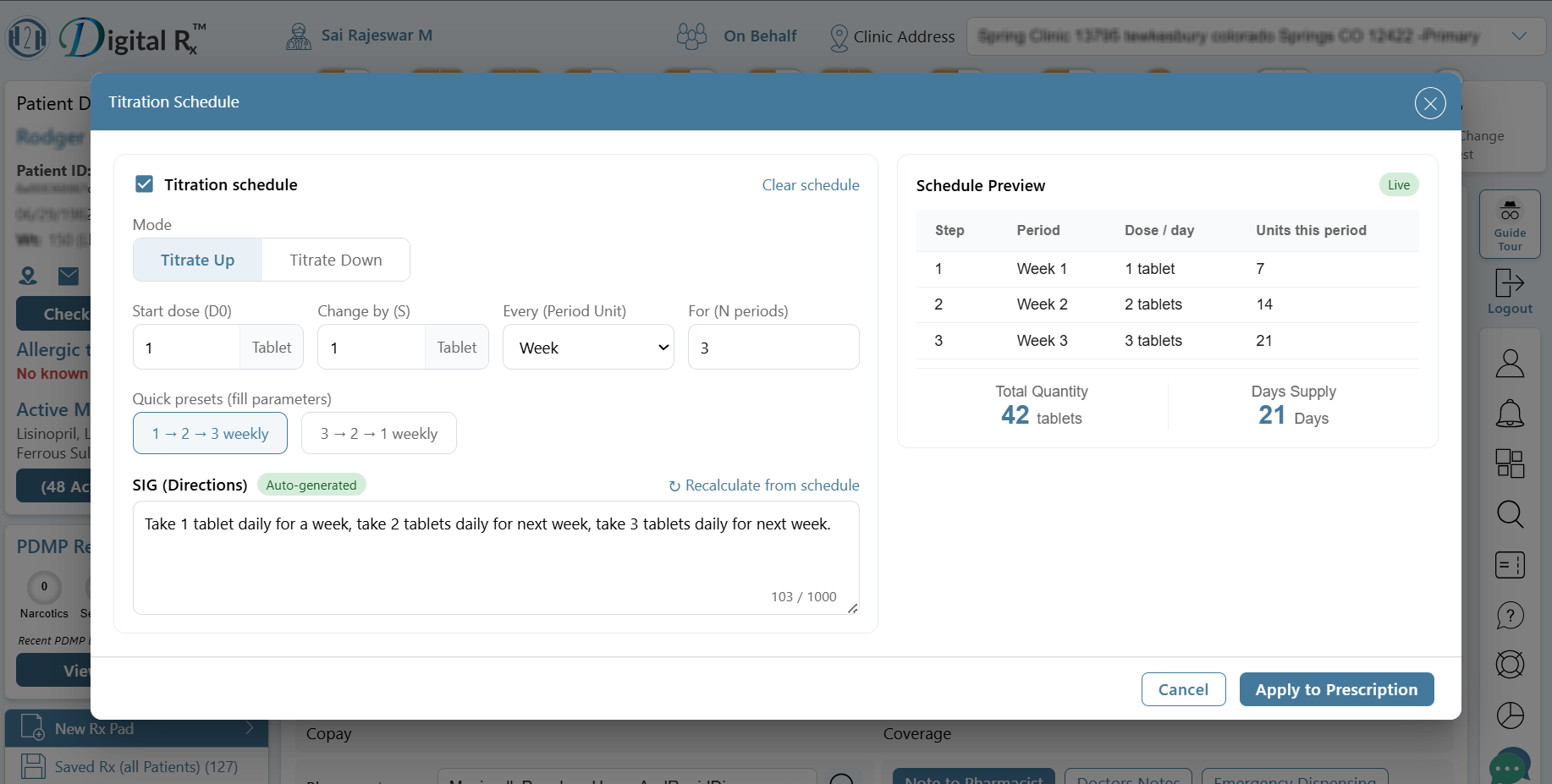 Taper schedule — product screenshot