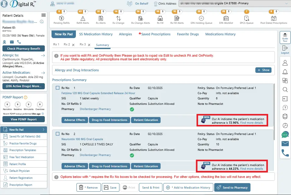 Medication history screen