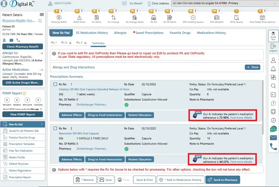 Adherence probability and reason — product screenshot
