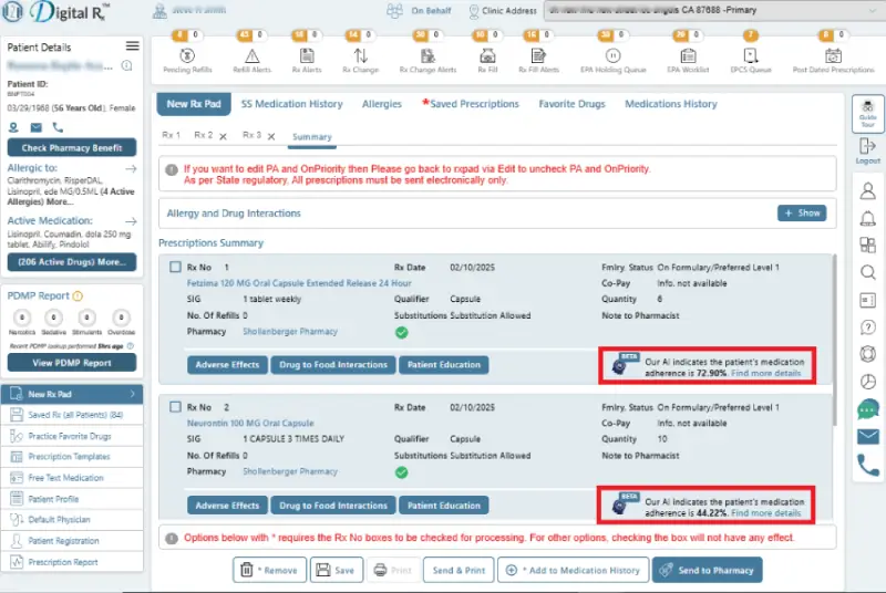 Adherence probability and reason — product screenshot