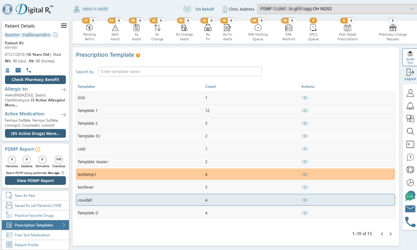 Prescription templates — product screenshot